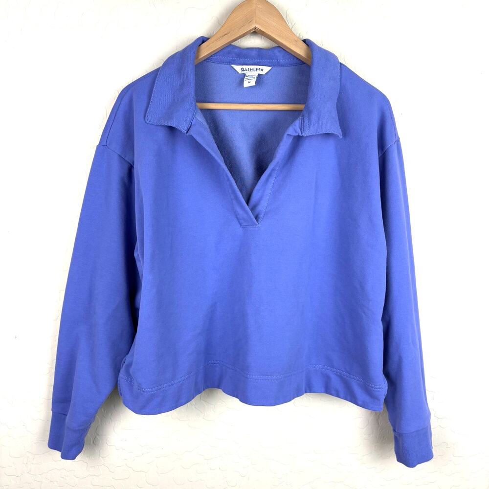 Athleta Retroterry Polo Sweatshirt Long Sleeve Pullover Womens Size M Athleisure